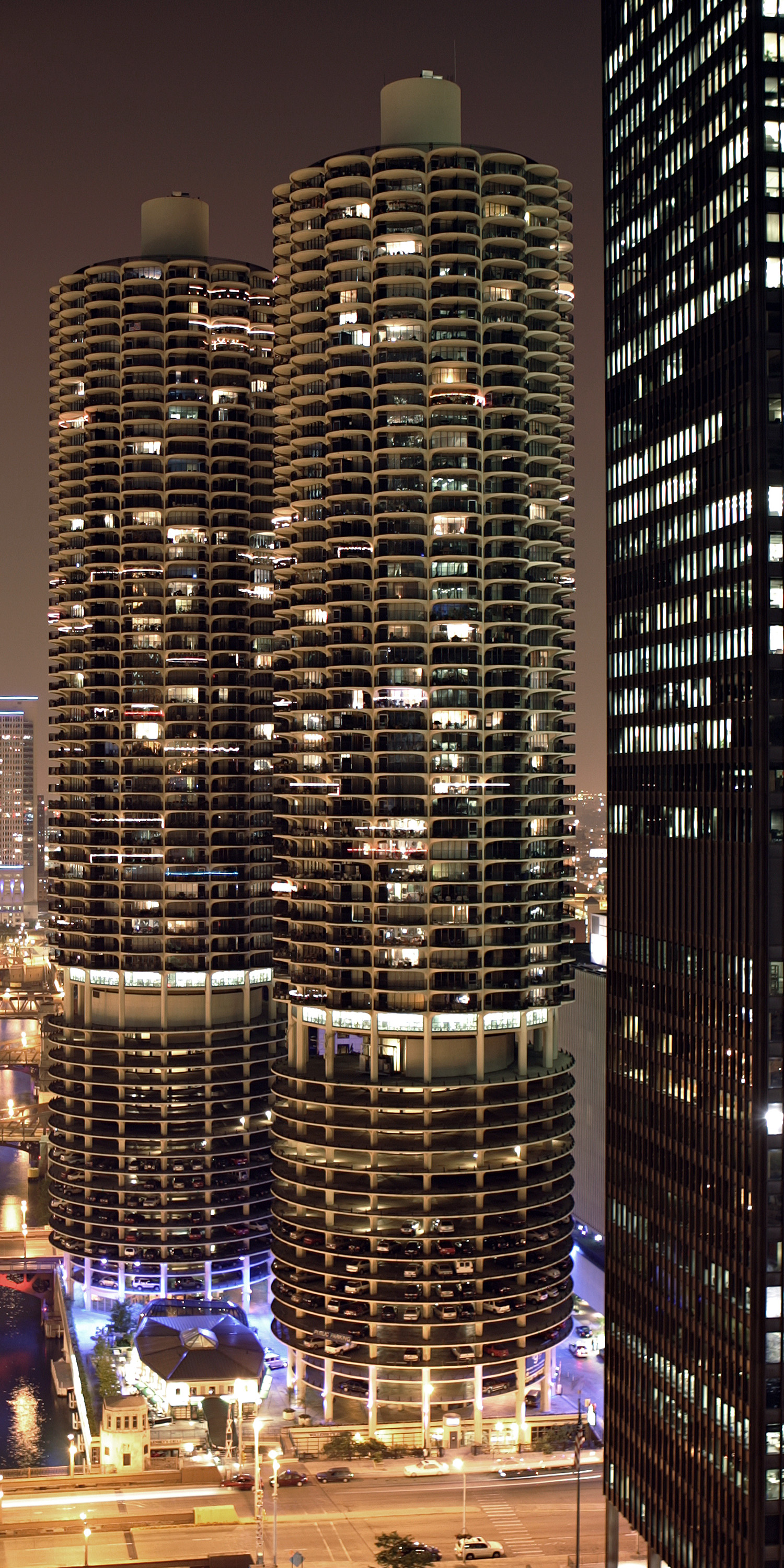 Marina City I - Night view from Mather Tower 