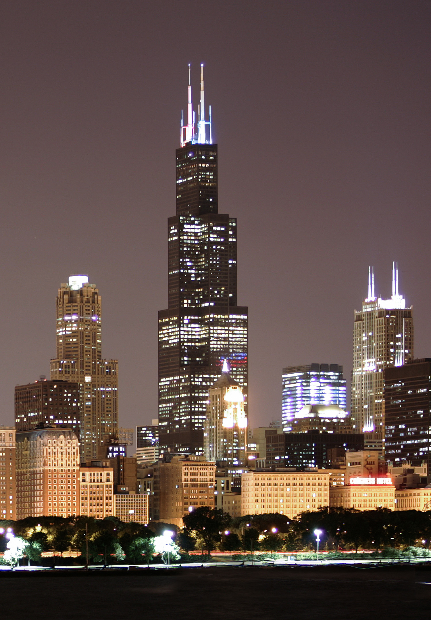 Sears Tower - Night view from Adler Planetarium 