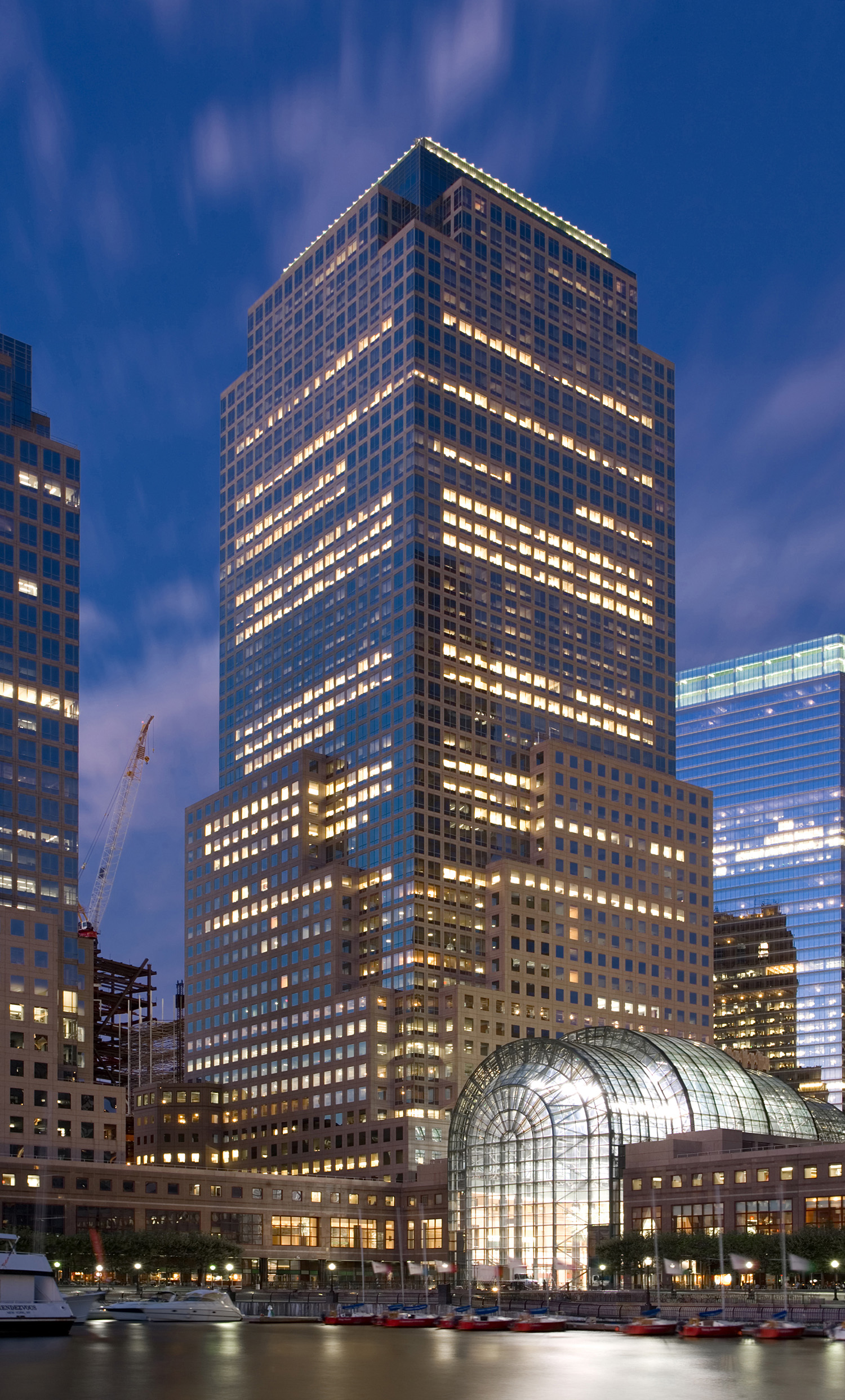 Three World Financial Center - Night view from the west 